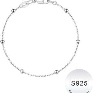 Sterling Silver Bracelet Women 14K Gold-Plated Bead Chain Jewelry Gift